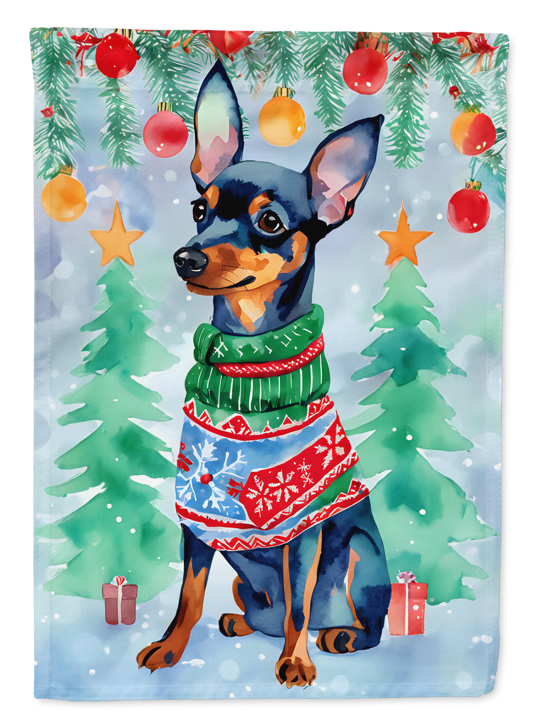 Buy this Miniature Pinscher Christmas House Flag