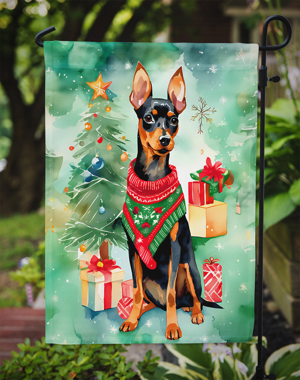 Miniature Pinscher Christmas Garden Flag