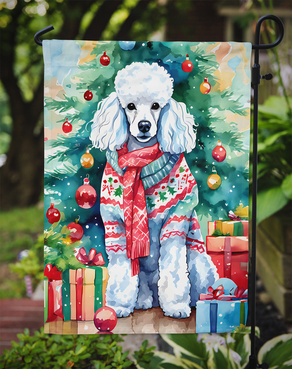 Poodle Christmas Garden Flag