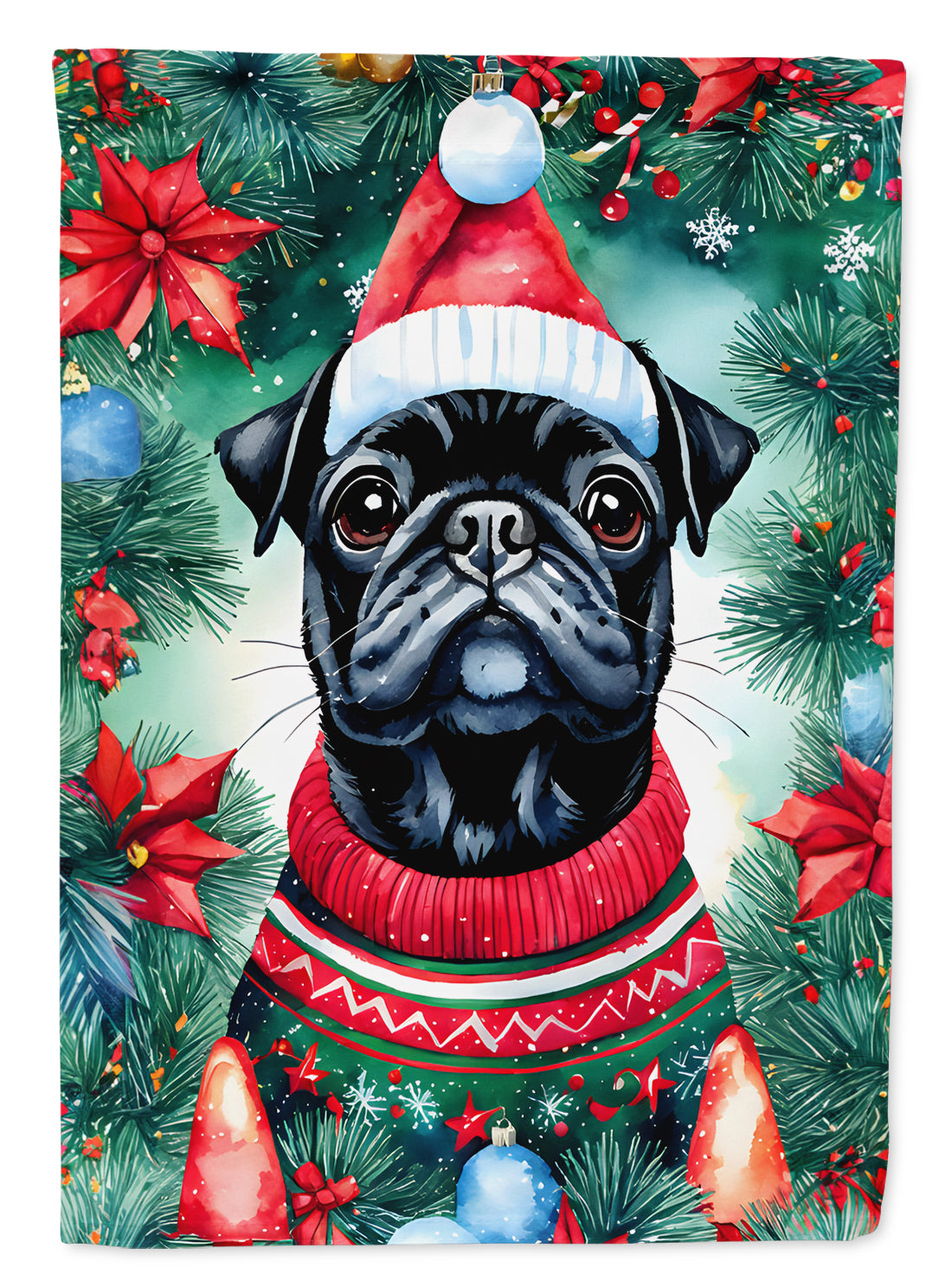 Buy this Pug Christmas House Flag