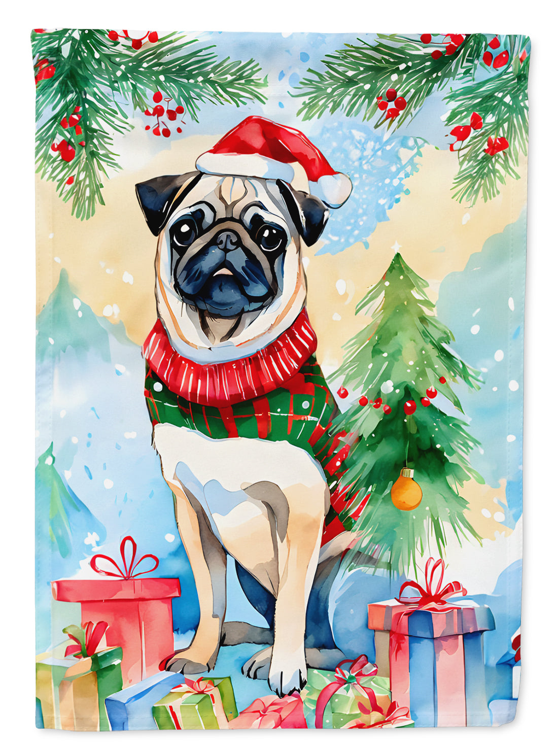 Buy this Pug Christmas House Flag