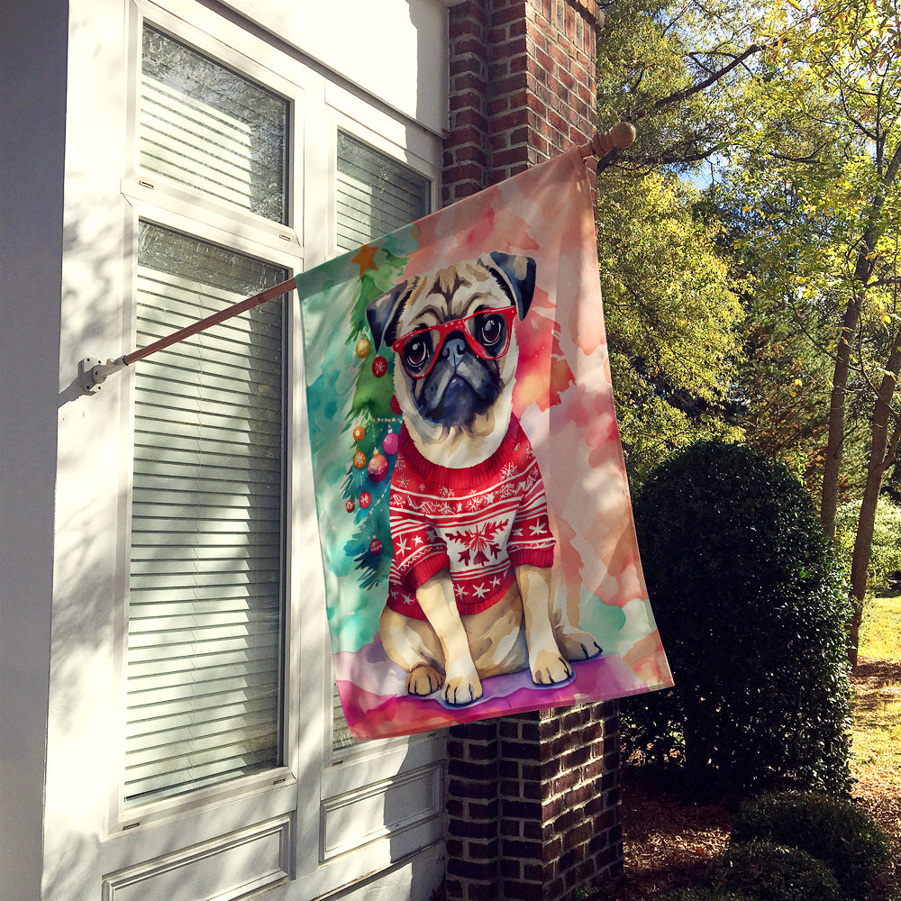 Pug Christmas House Flag