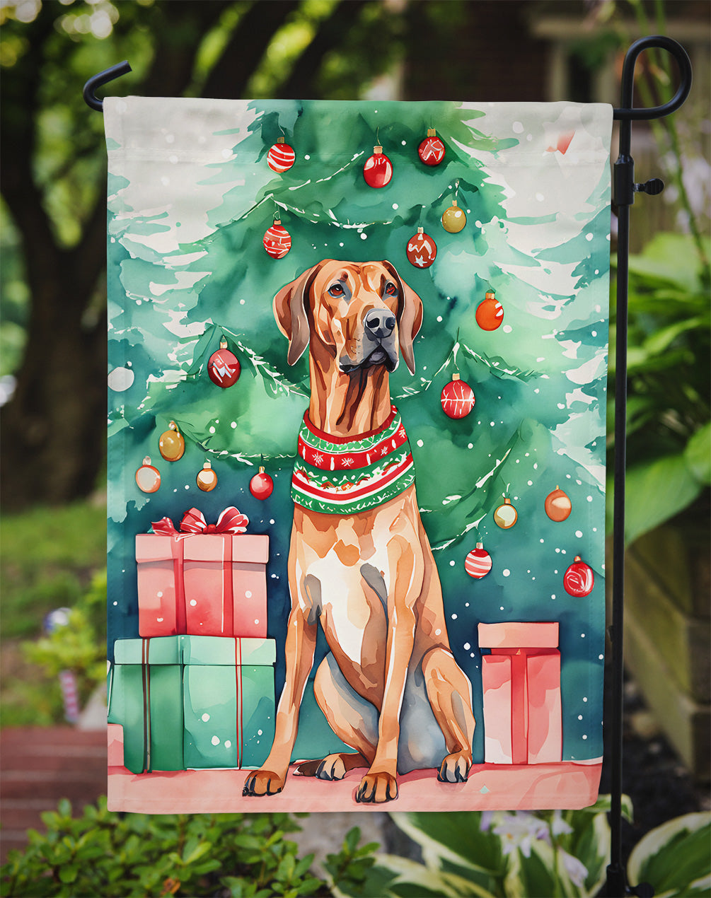 Rhodesian Ridgeback Christmas Garden Flag