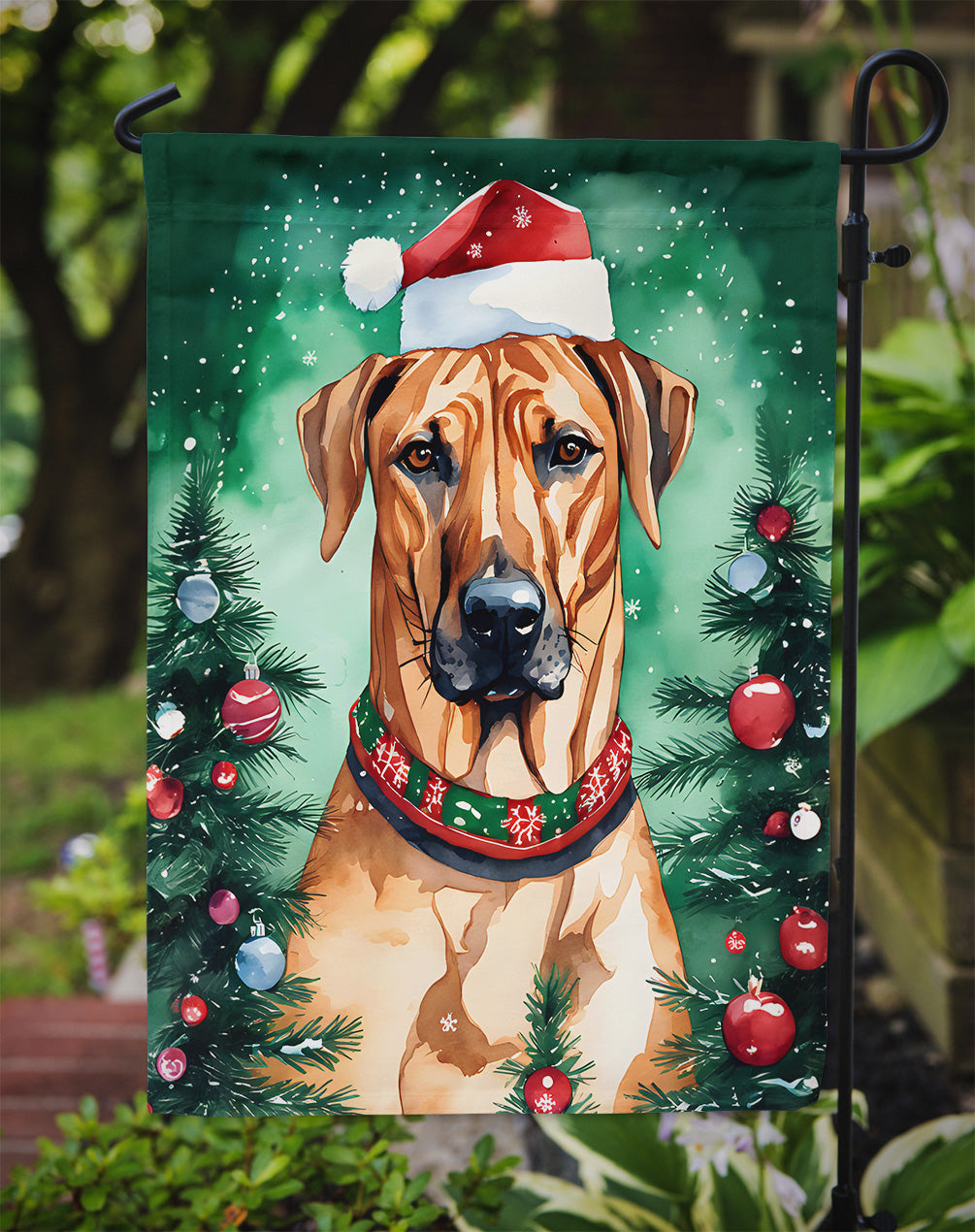 Rhodesian Ridgeback Christmas Garden Flag