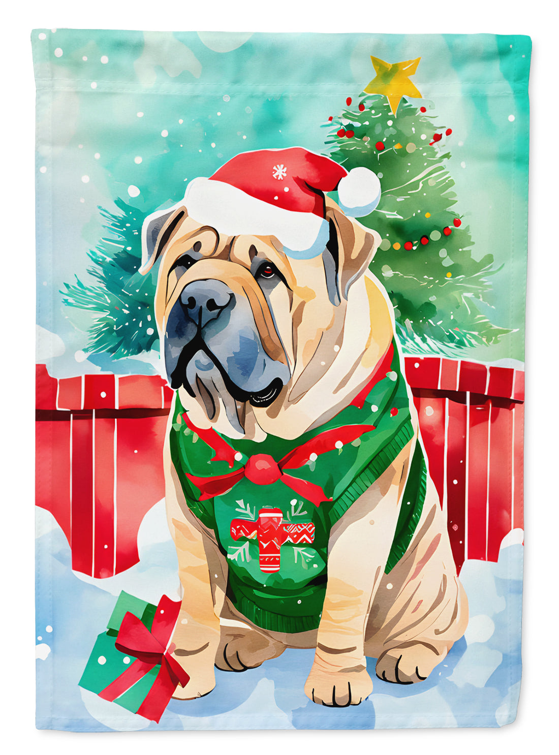 Buy this Shar Pei Christmas House Flag