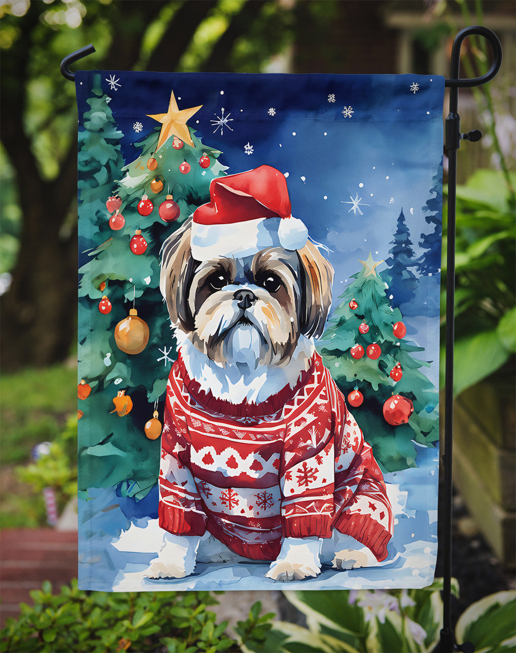 Shih Tzu Christmas Garden Flag