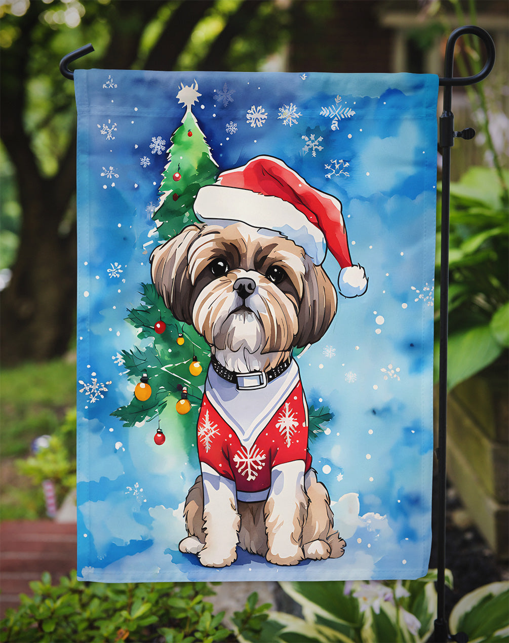 Shih Tzu Christmas Garden Flag