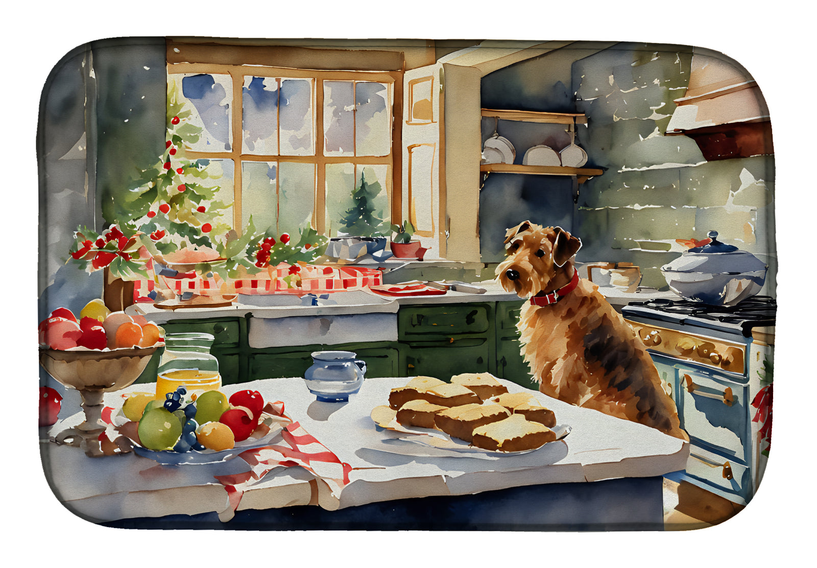 Buy this Airedale Terrier Christmas Cookies Dish Drying Mat