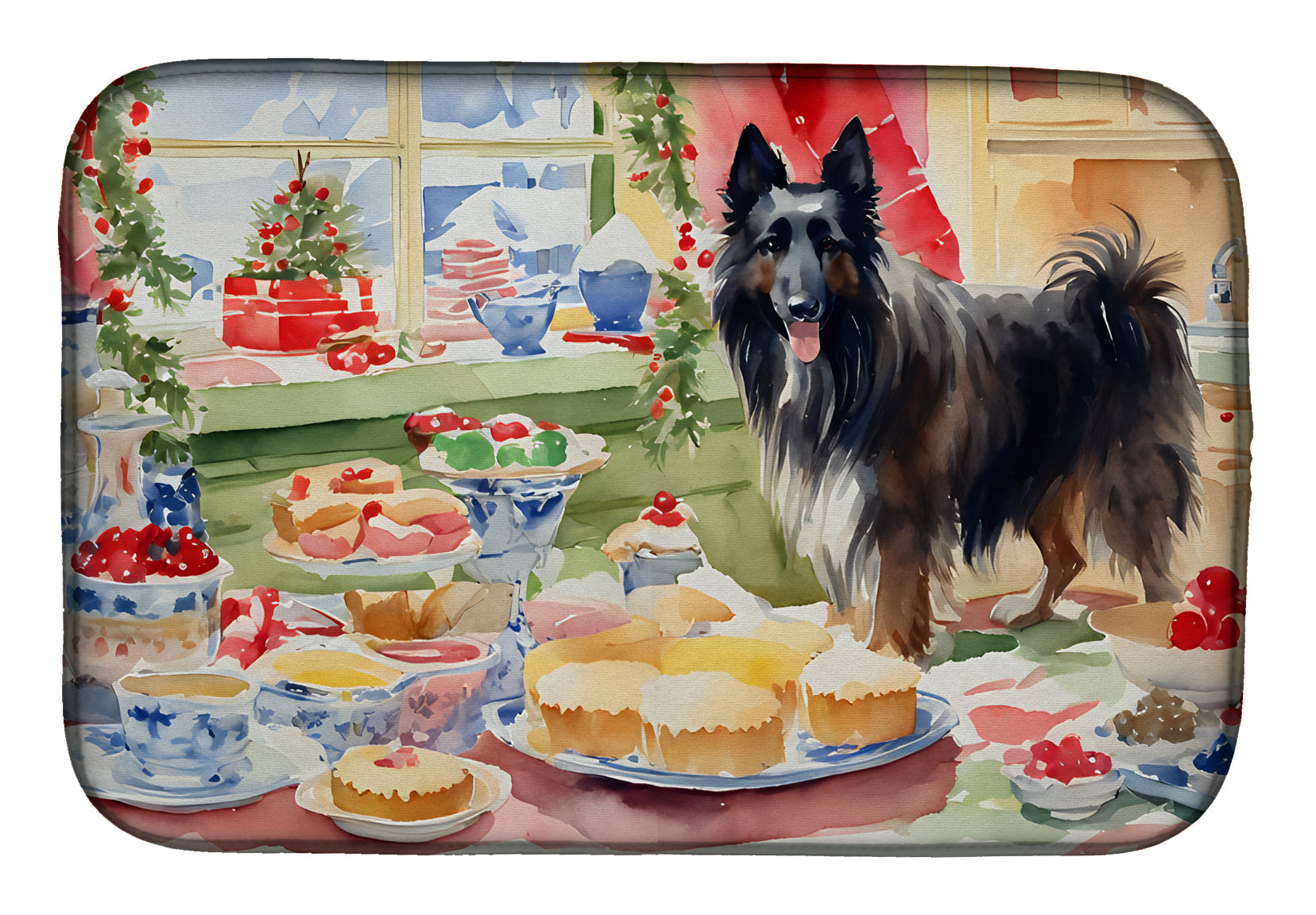 Buy this Belgian Sheepdog Christmas Cookies Dish Drying Mat