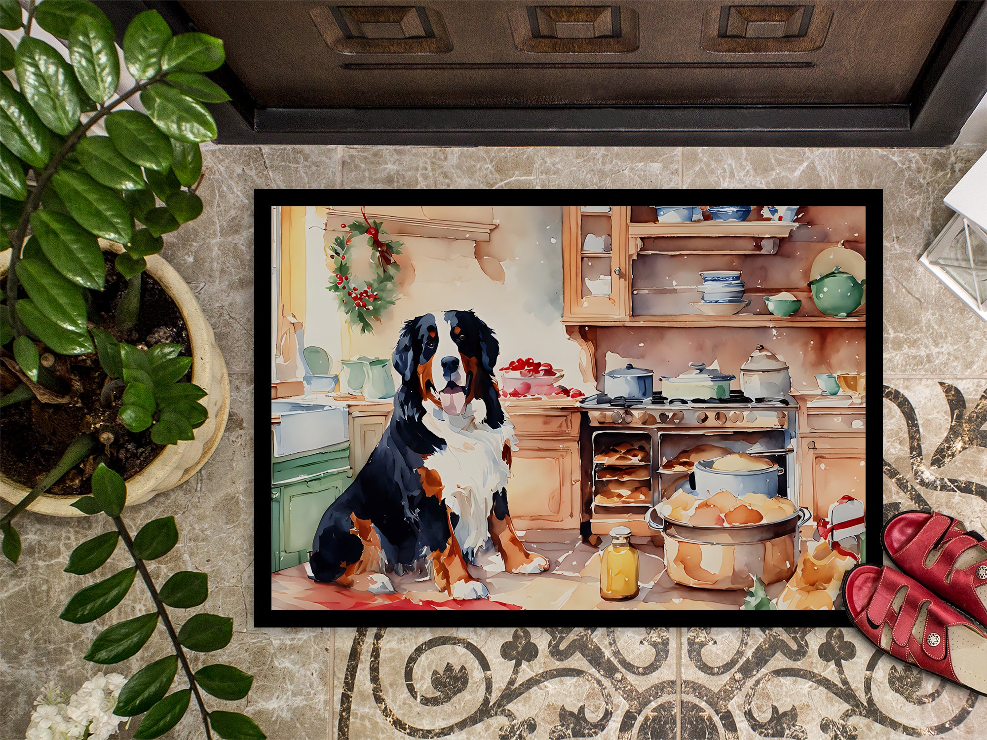 Bernese Mountain Dog Christmas Cookies Doormat