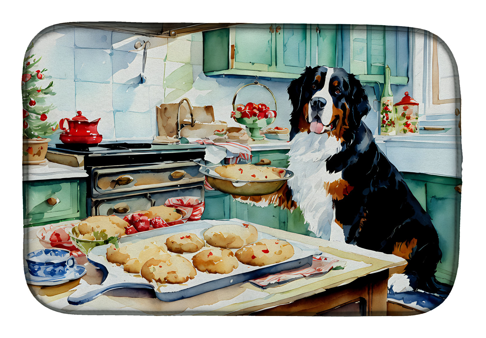 Buy this Bernese Mountain Dog Christmas Cookies Dish Drying Mat