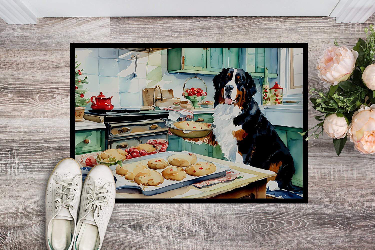 Bernese Mountain Dog Christmas Cookies Doormat