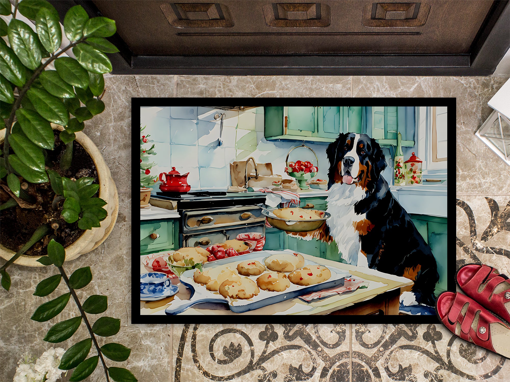 Bernese Mountain Dog Christmas Cookies Doormat