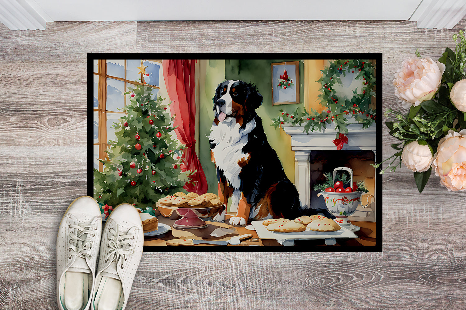 Bernese Mountain Dog Christmas Cookies Doormat