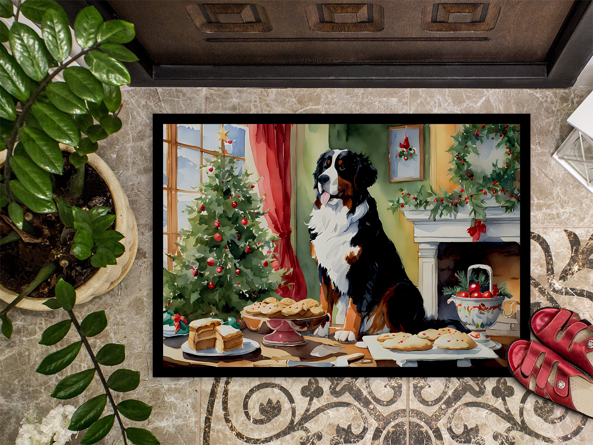 Bernese Mountain Dog Christmas Cookies Doormat