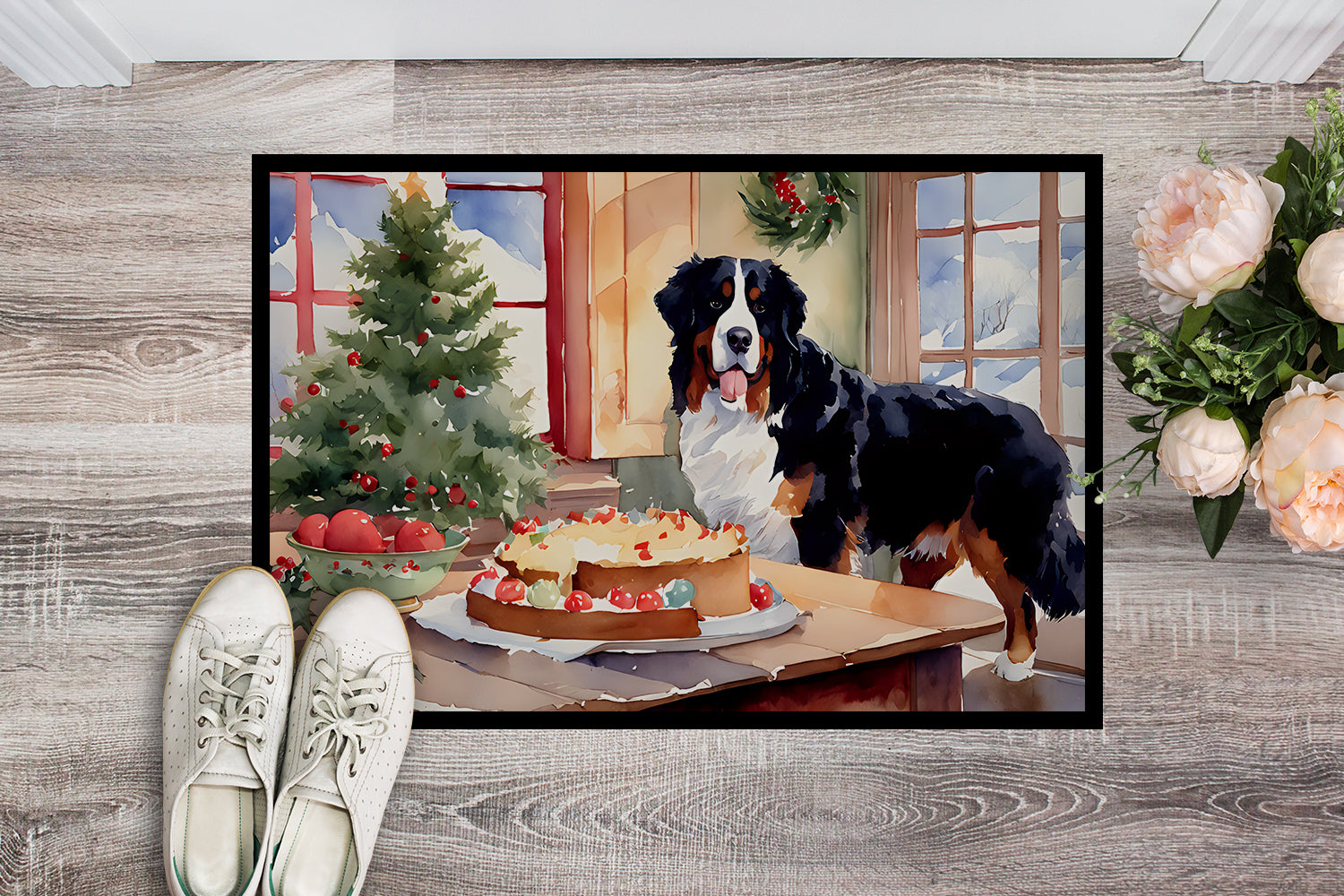 Bernese Mountain Dog Christmas Cookies Doormat