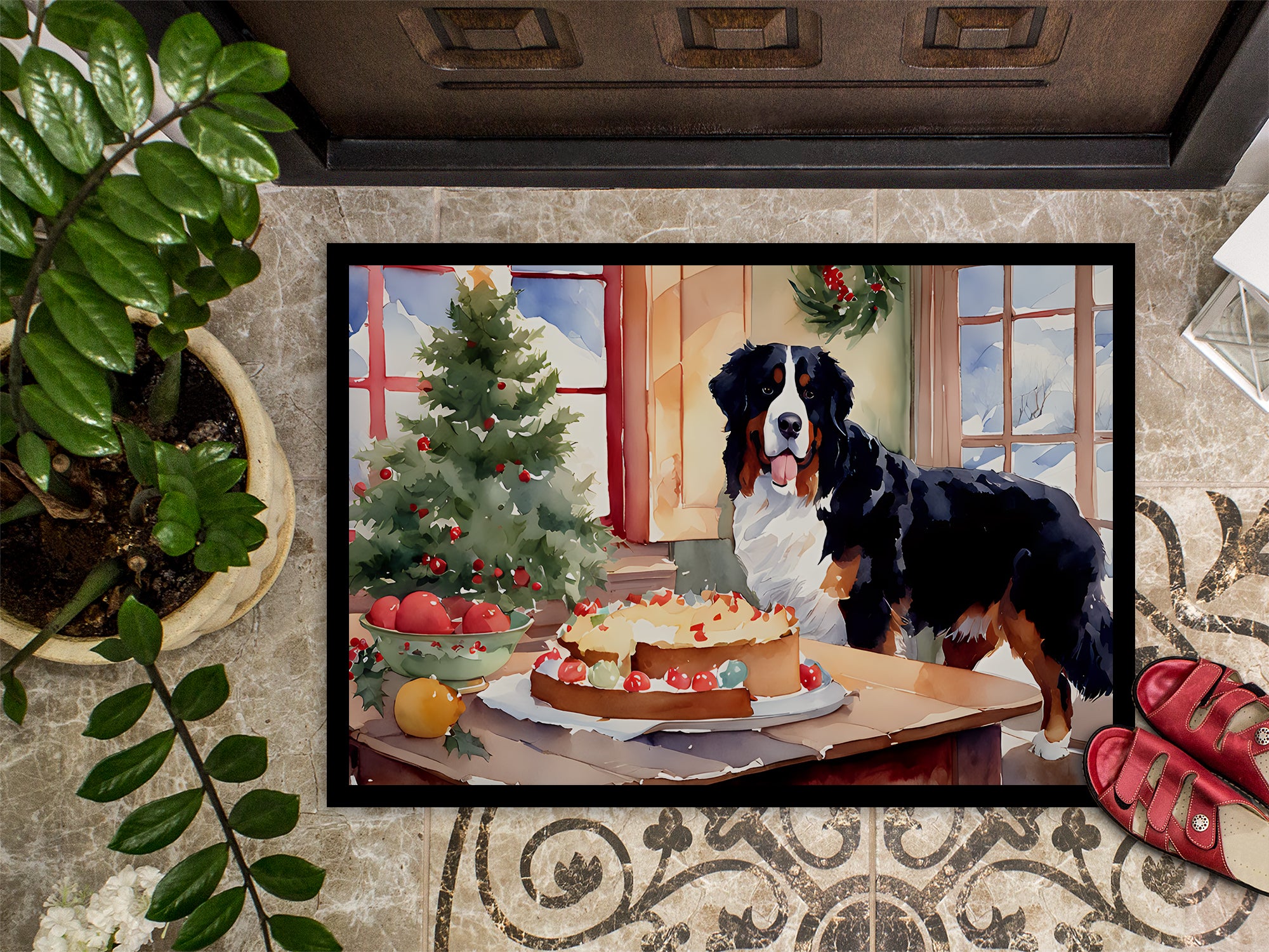 Bernese Mountain Dog Christmas Cookies Doormat