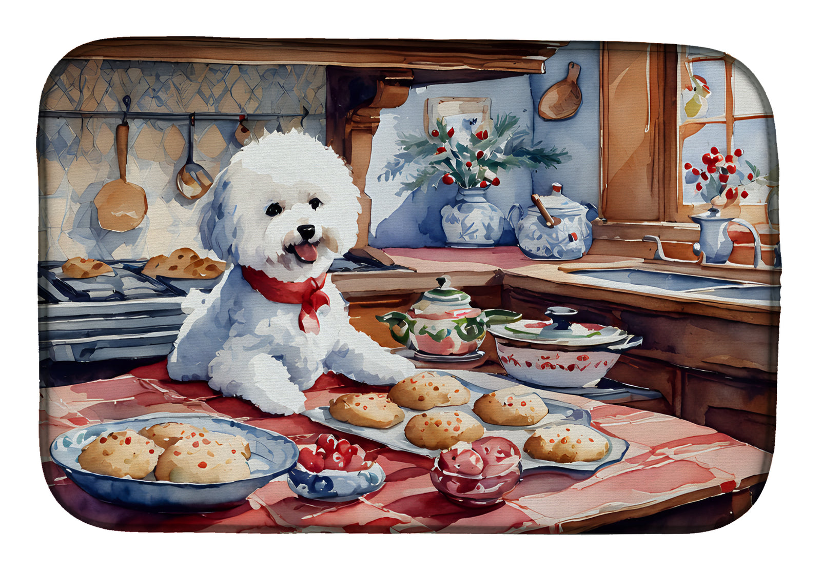 Buy this Bichon Frise Christmas Cookies Dish Drying Mat