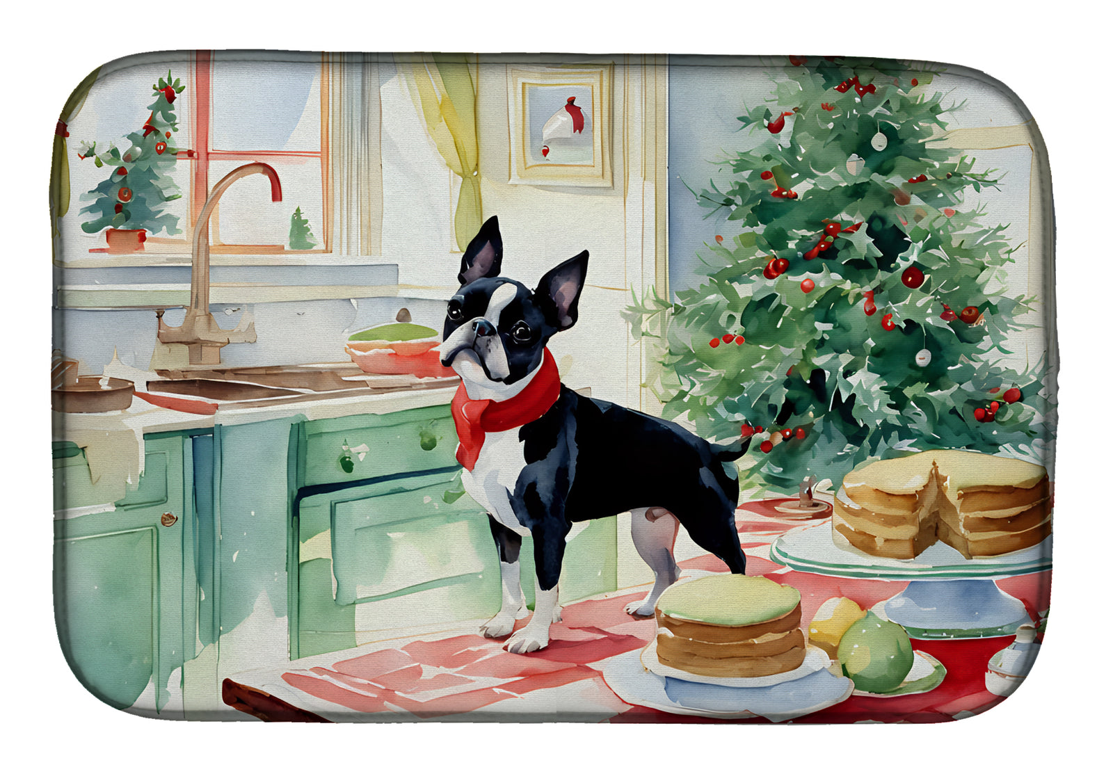 Buy this Boston Terrier Christmas Cookies Dish Drying Mat