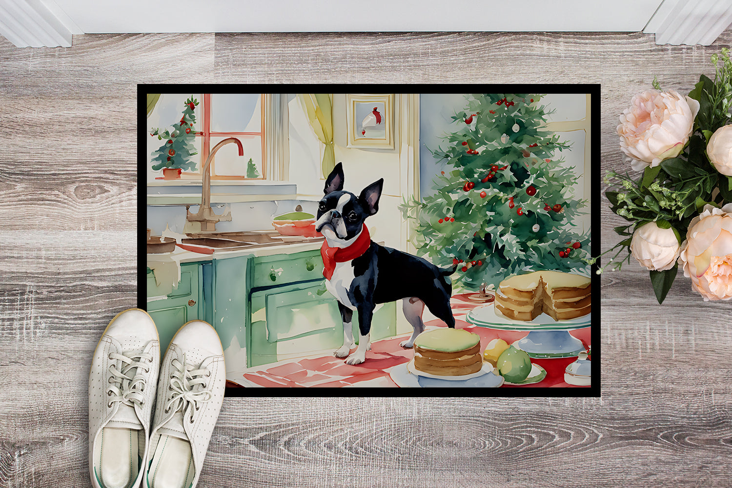 Boston Terrier Christmas Cookies Doormat