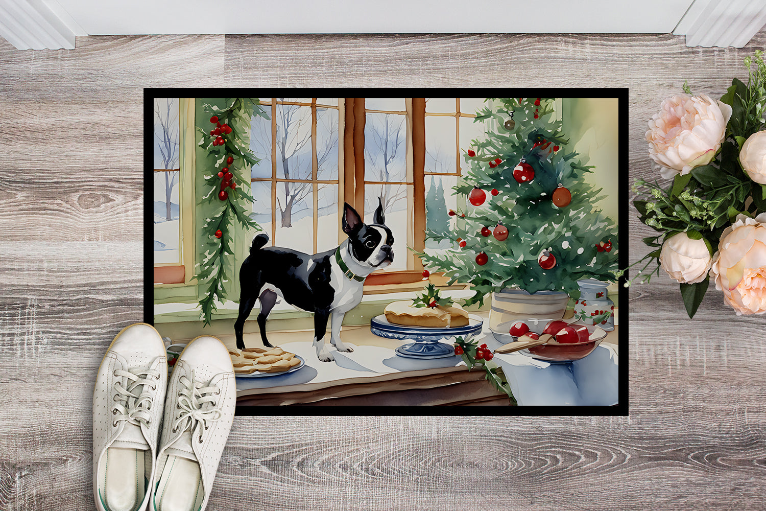 Buy this Boston Terrier Christmas Cookies Doormat