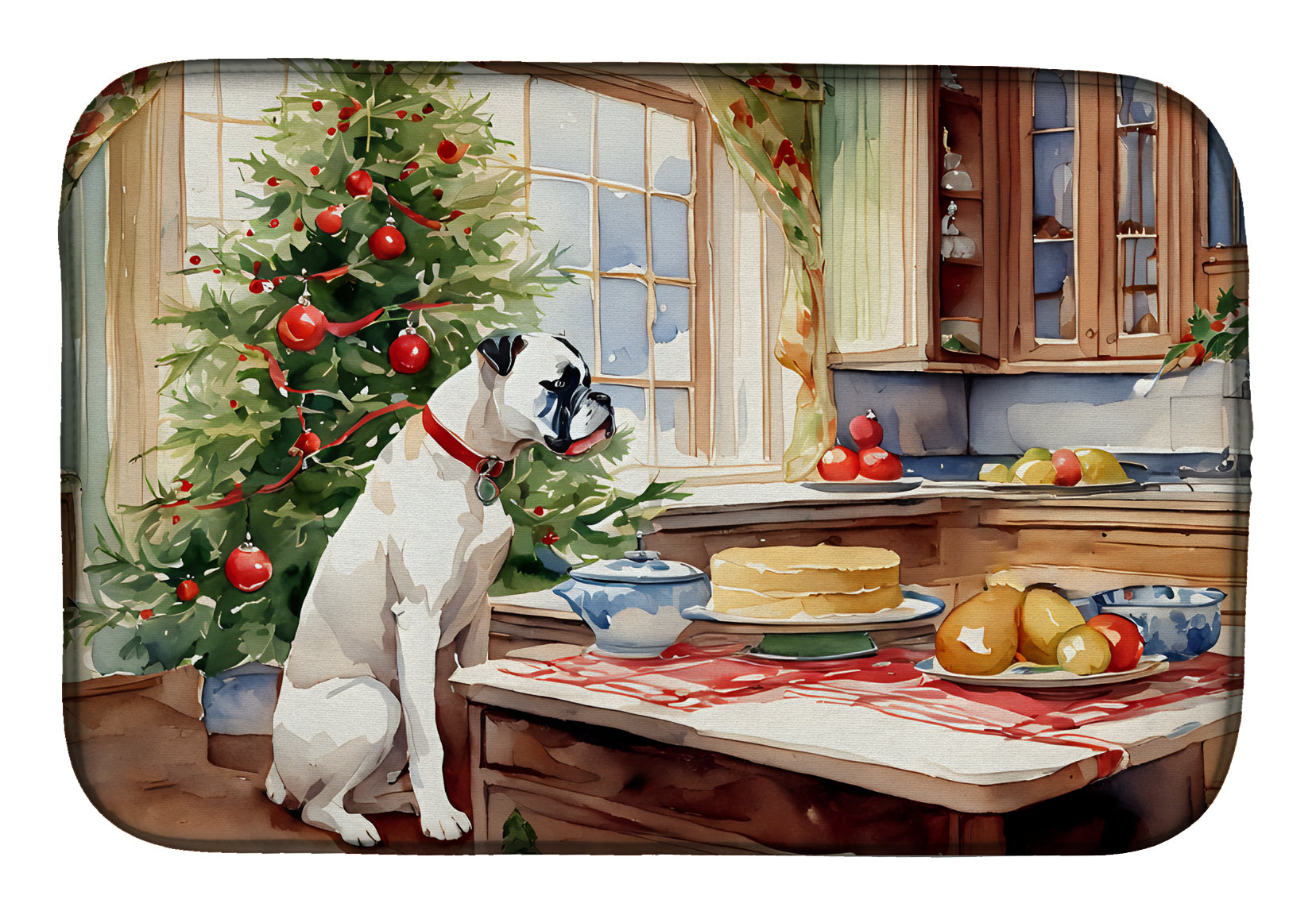 Buy this White Boxer Christmas Cookies Dish Drying Mat