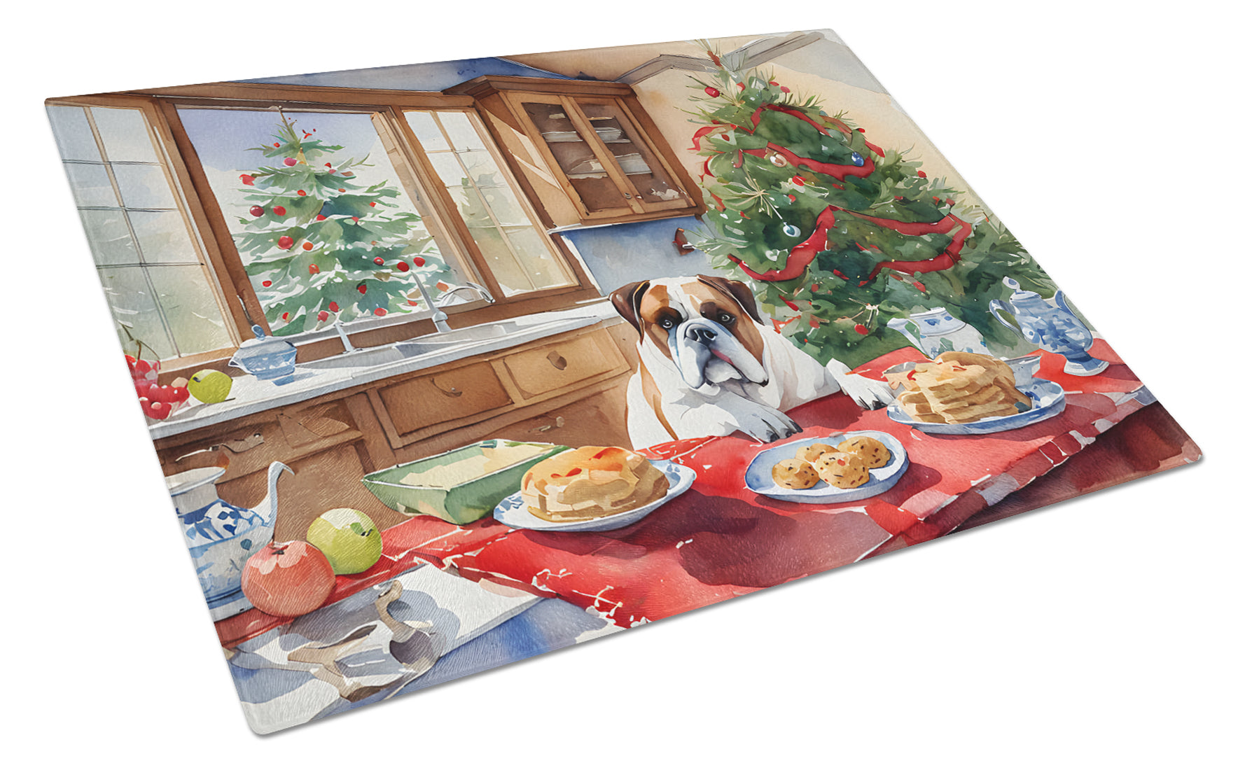 Buy this Boxer Christmas Cookies Glass Cutting Board