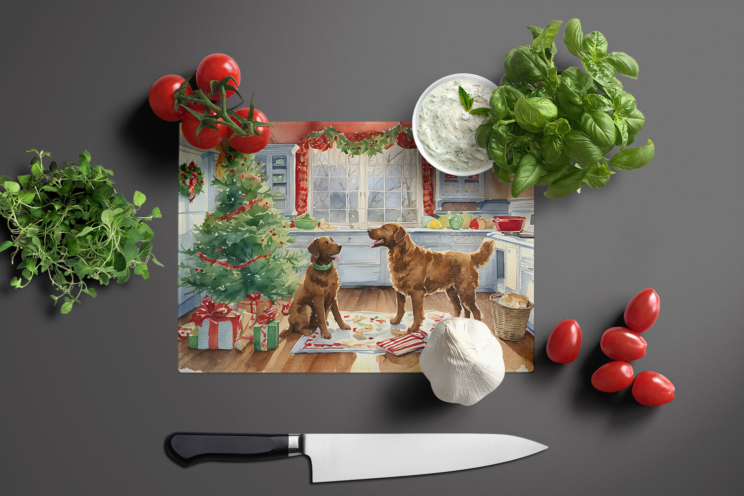 Chesapeake Bay Retriever Christmas Cookies Glass Cutting Board