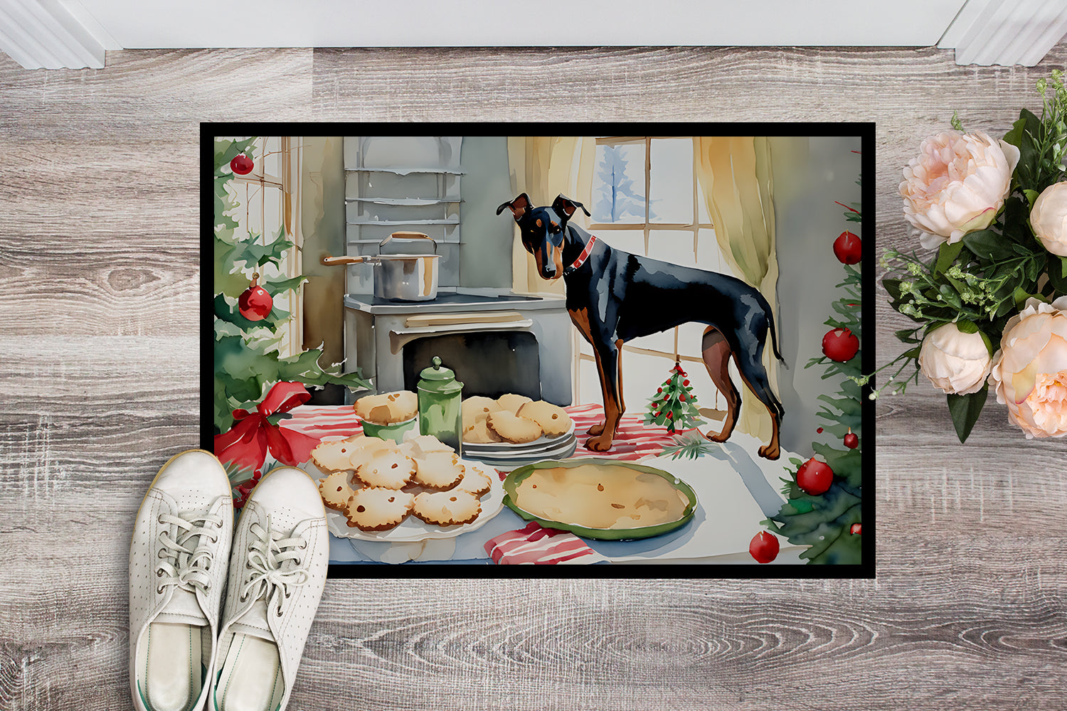 Buy this Doberman Pinscher Christmas Cookies Doormat