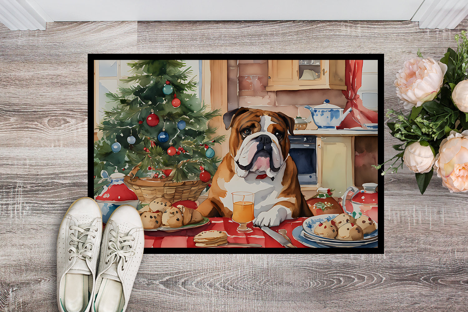 English Bulldog Christmas Cookies Doormat