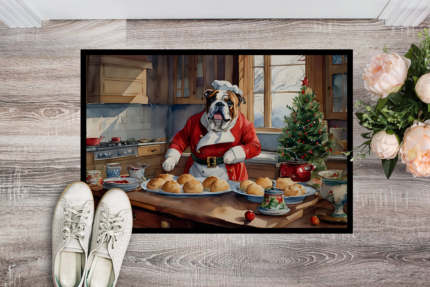 English Bulldog Christmas Cookies Doormat