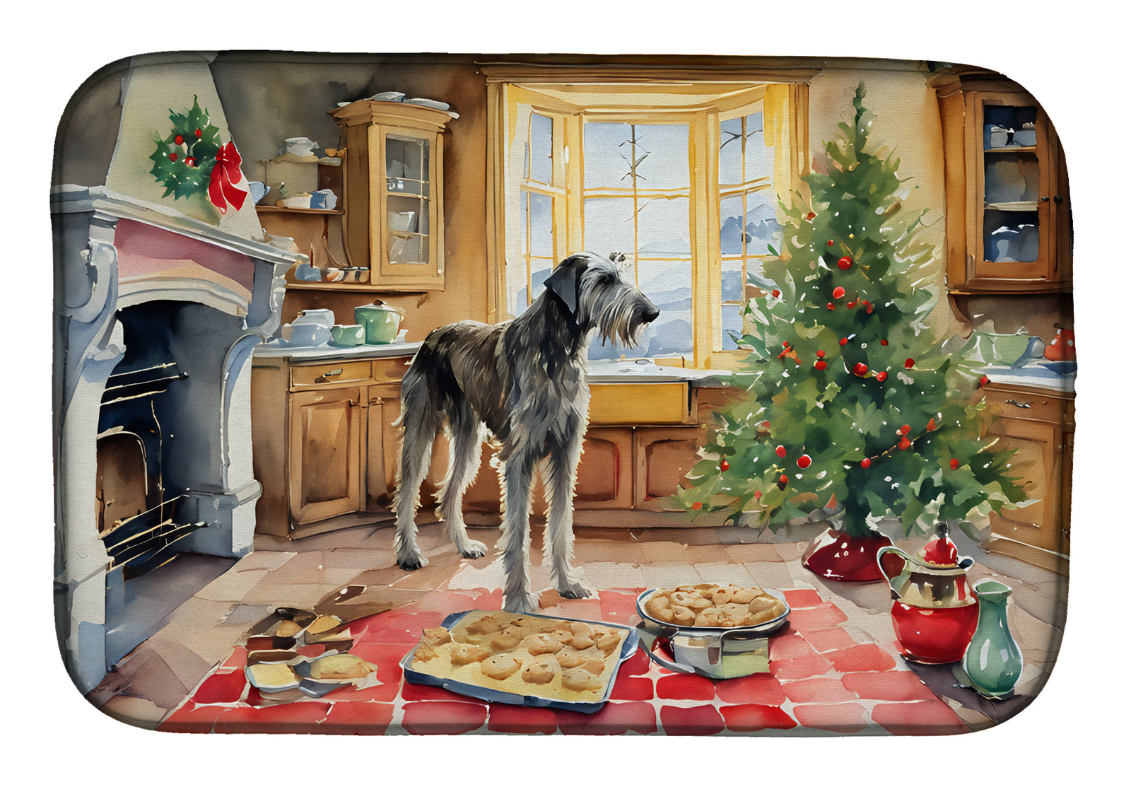 Buy this Irish Wolfhound Christmas Cookies Dish Drying Mat