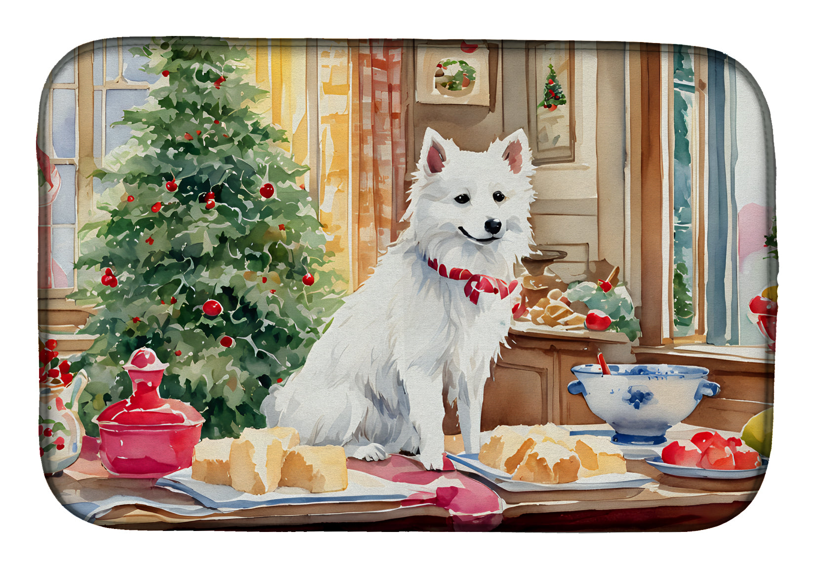 Buy this Japanese Spitz Christmas Cookies Dish Drying Mat