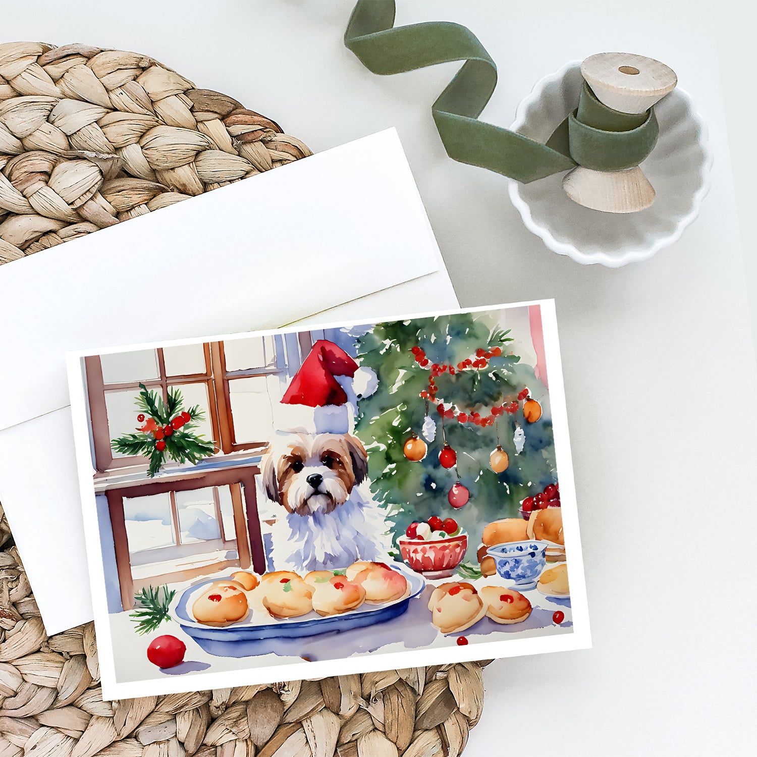 Lhasa Apso Christmas Cookies Greeting Cards Pack of 8