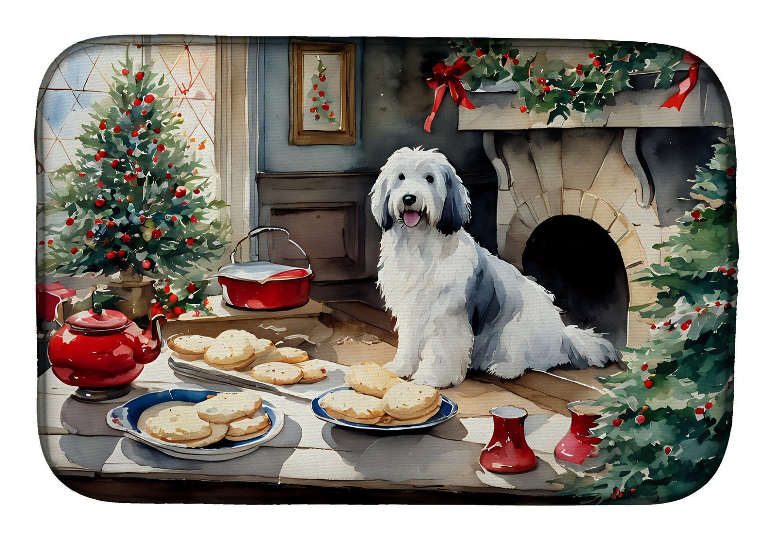 Buy this Old English Sheepdog Christmas Cookies Dish Drying Mat