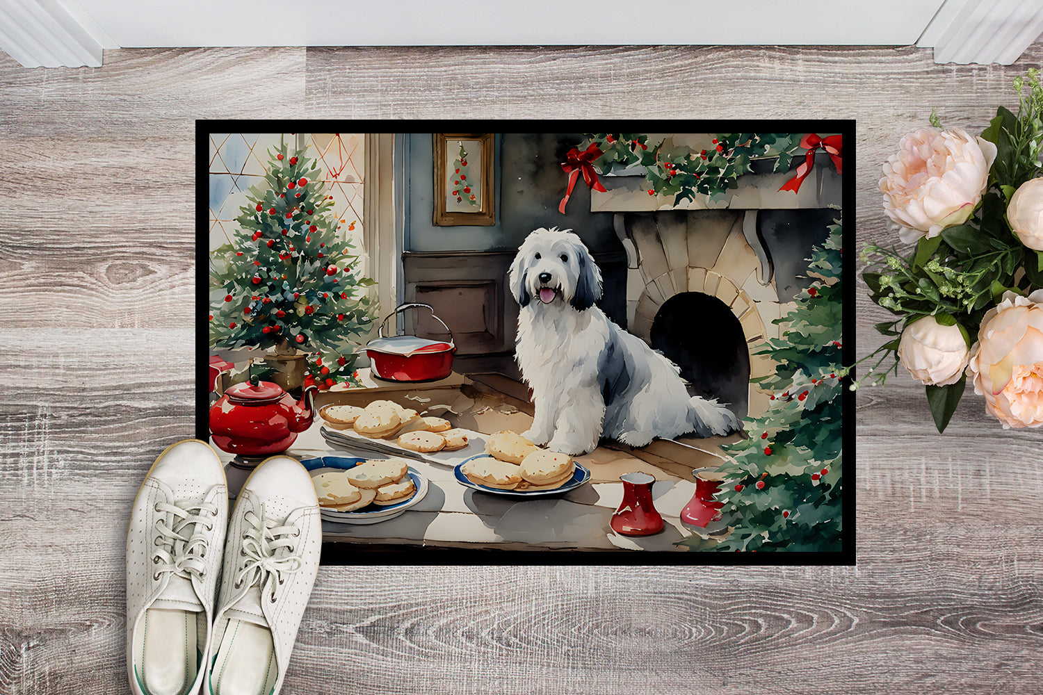 Old English Sheepdog Christmas Cookies Doormat