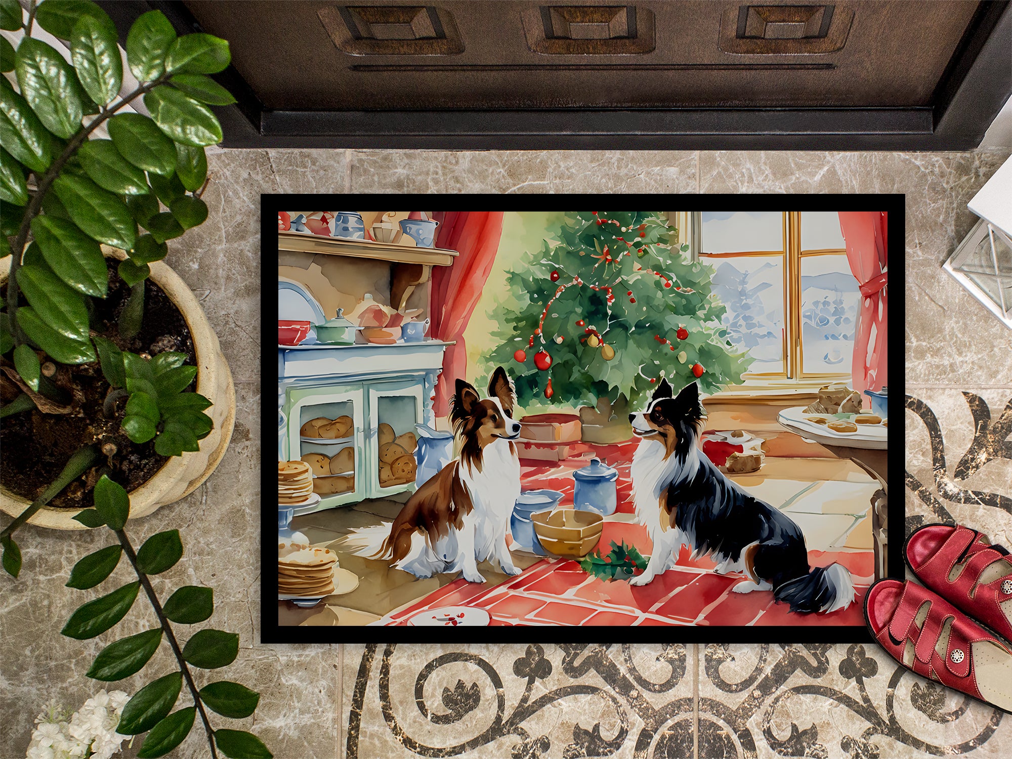 Papillon Christmas Cookies Doormat