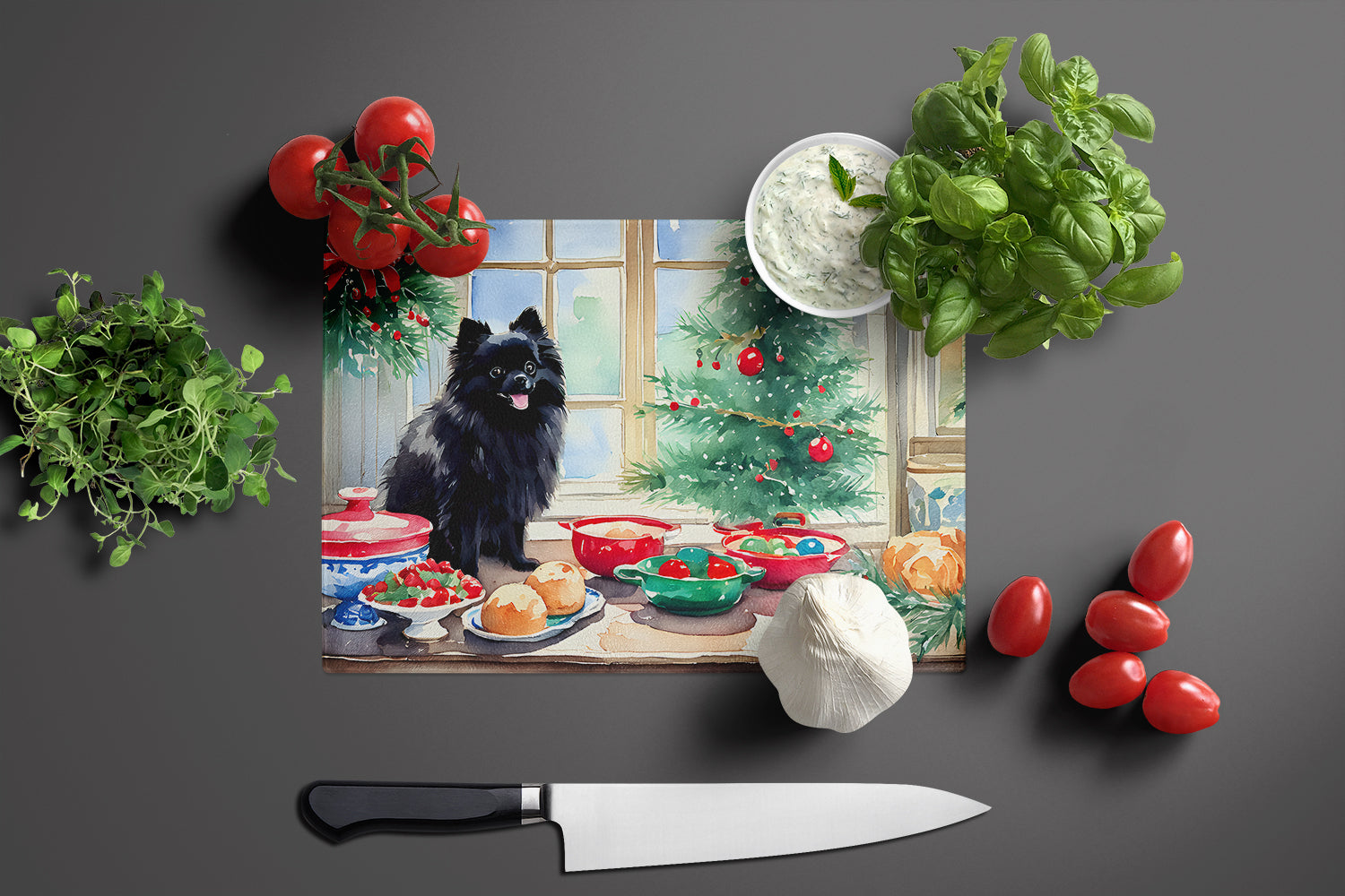 Pomeranian Christmas Cookies Glass Cutting Board