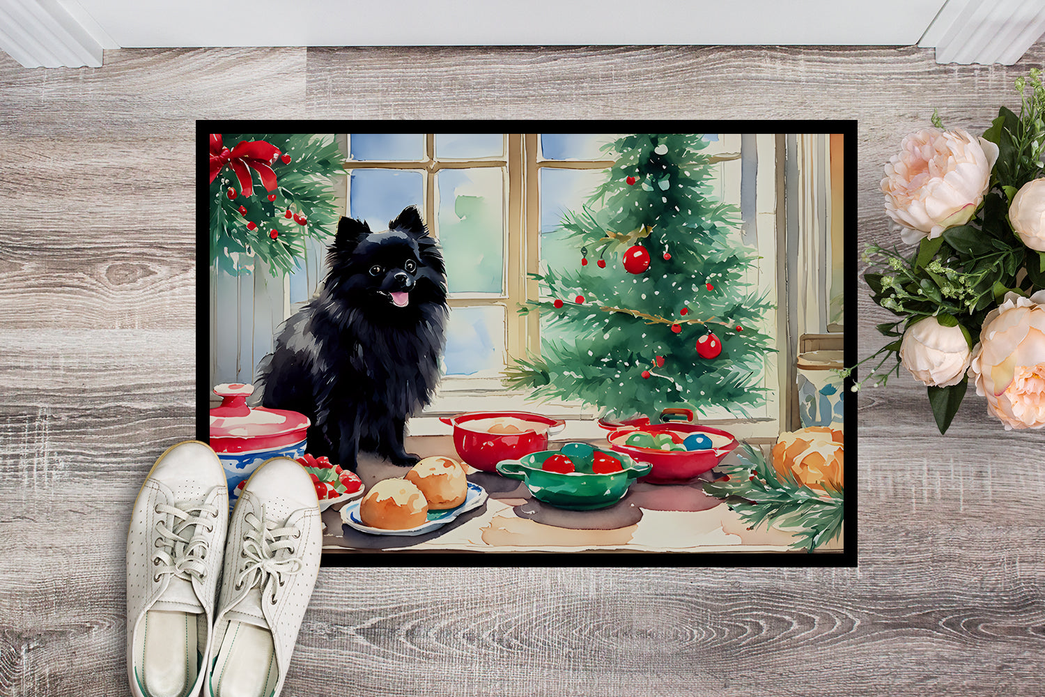 Pomeranian Christmas Cookies Doormat