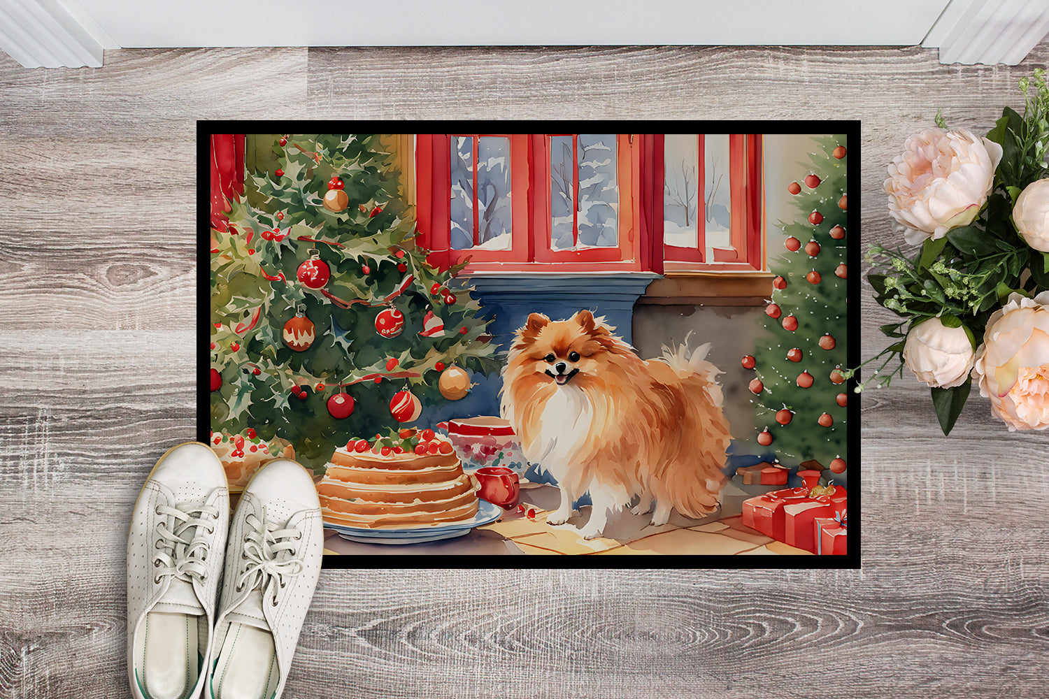 Pomeranian Christmas Cookies Doormat