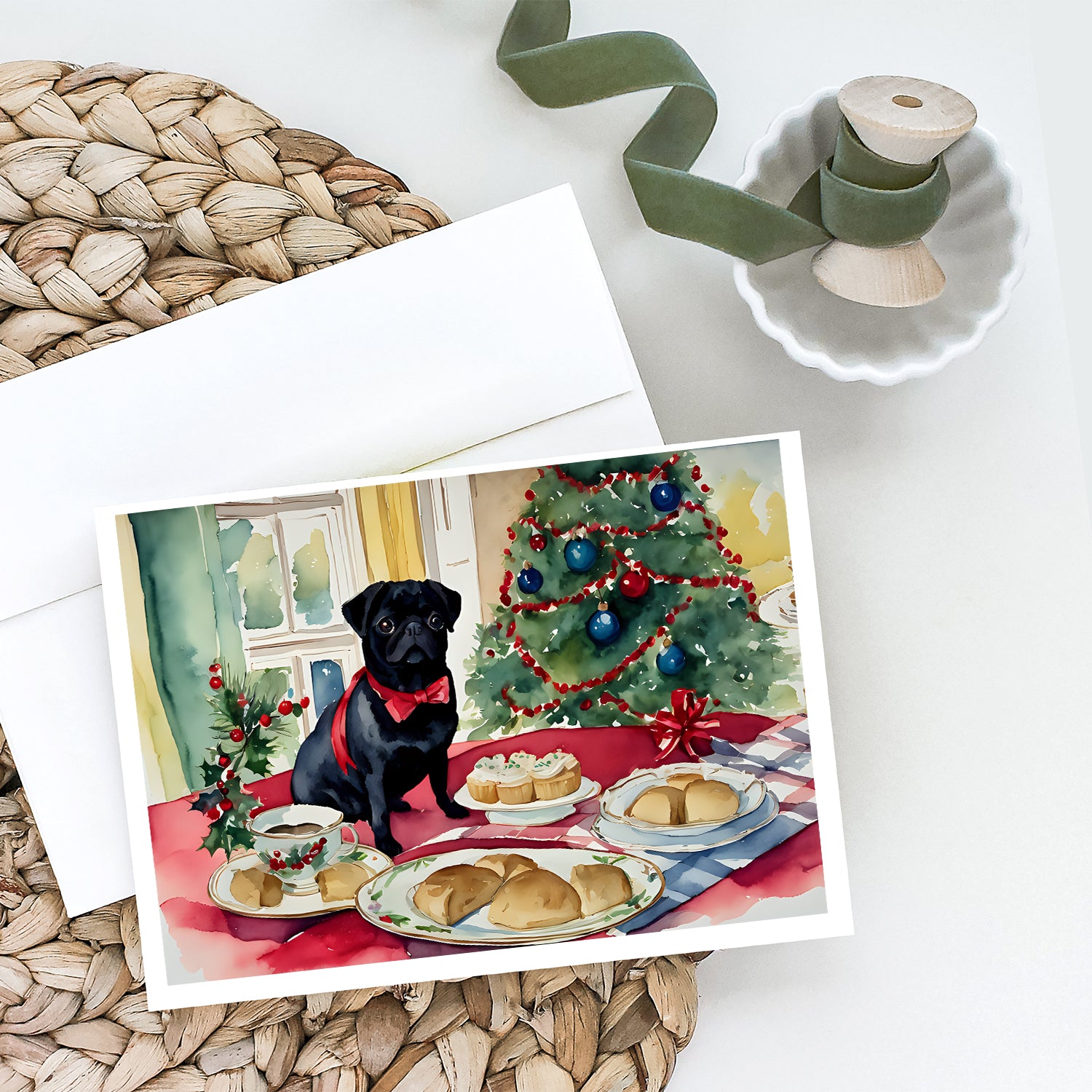 Pug Christmas Cookies Greeting Cards Pack of 8