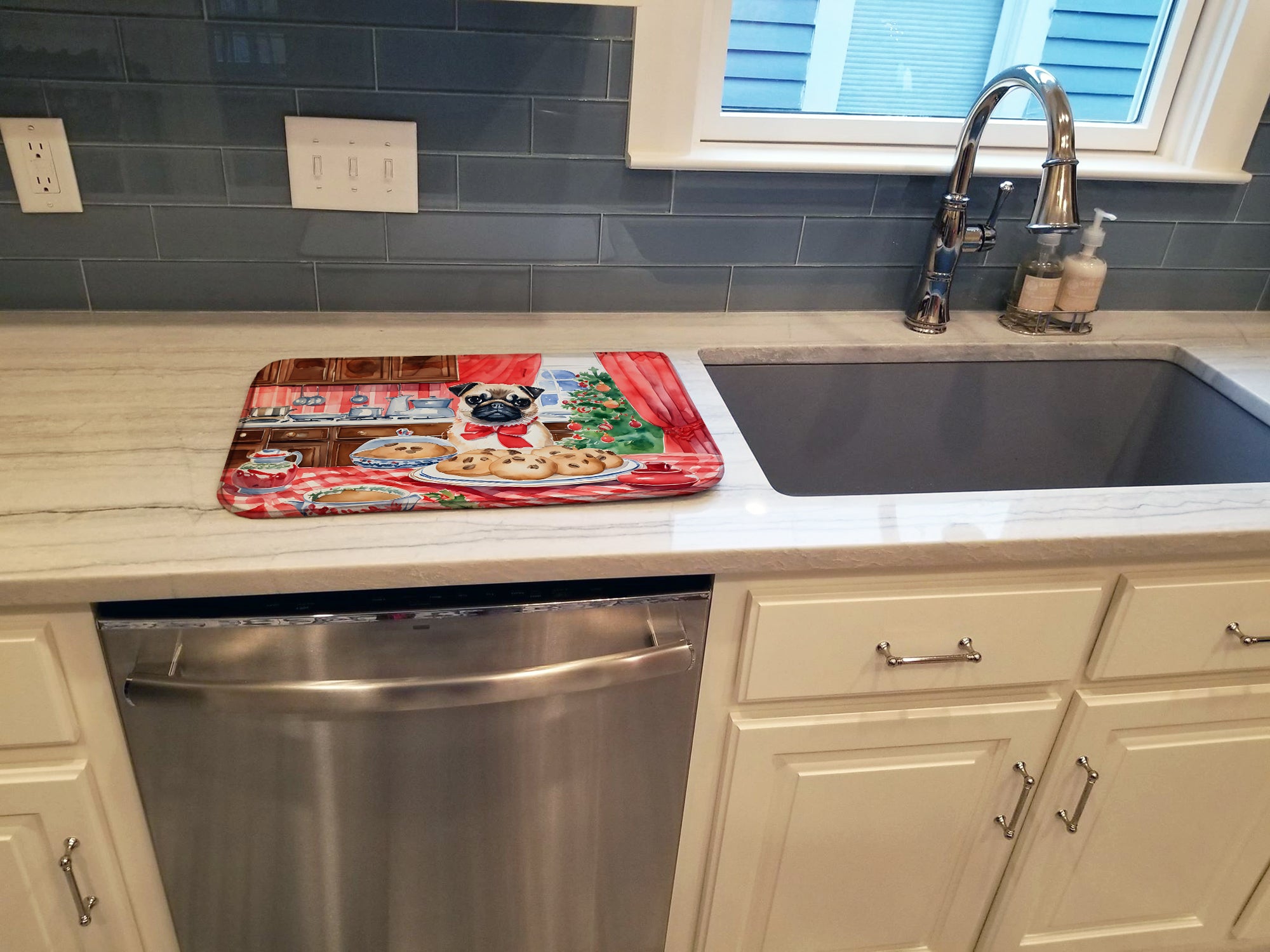 Pug Christmas Cookies Dish Drying Mat