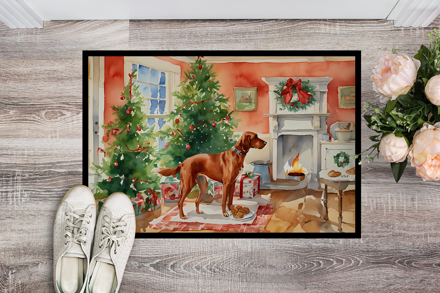 Redbone Coonhound Christmas Cookies Doormat