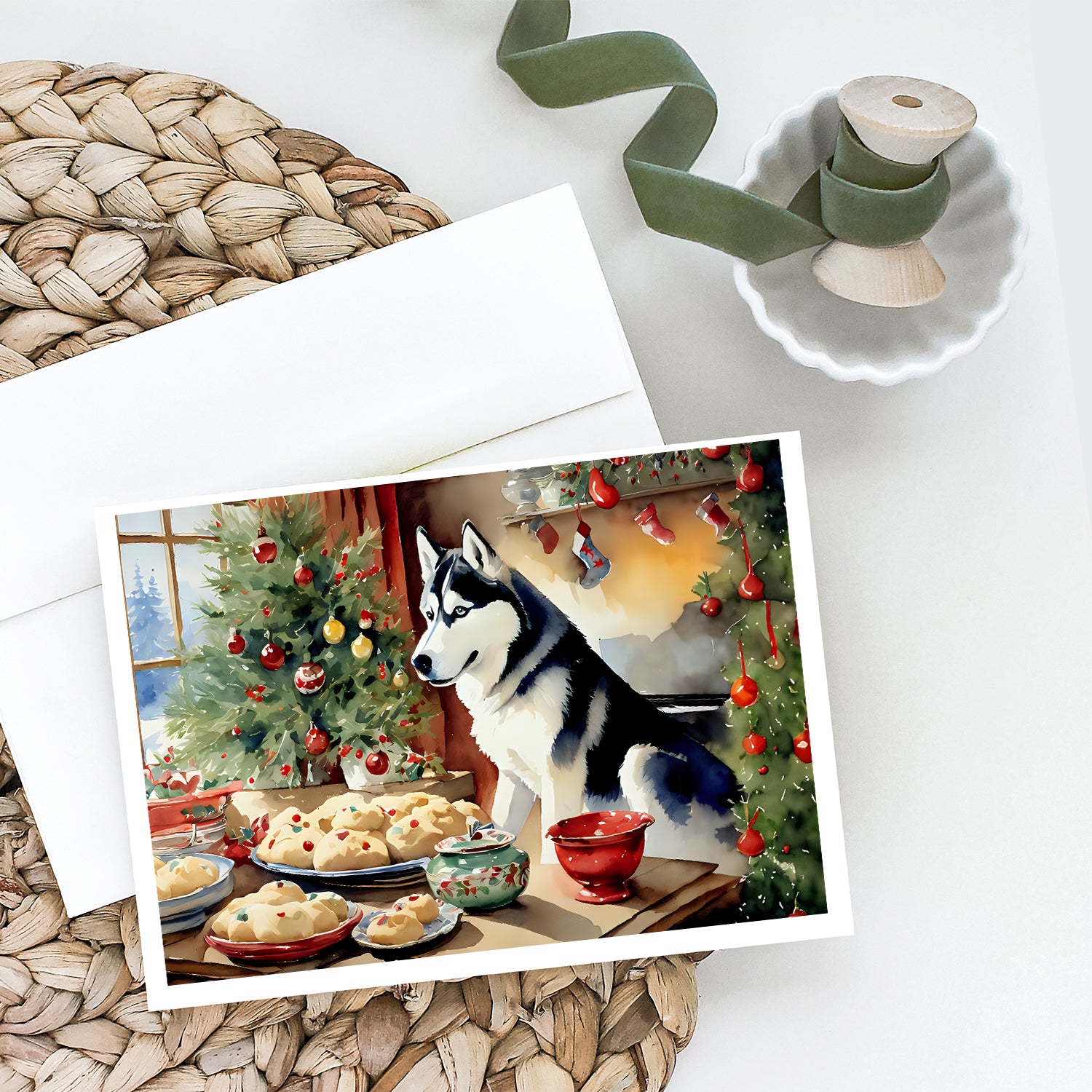 Buy this Siberian Husky Christmas Cookies Greeting Cards Pack of 8