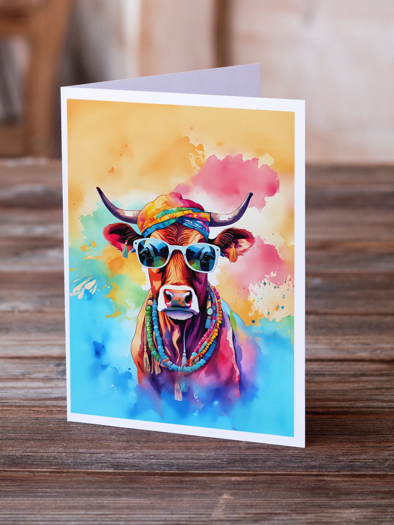 Buy this Hippie Animal Cow Greeting Cards Pack of 8