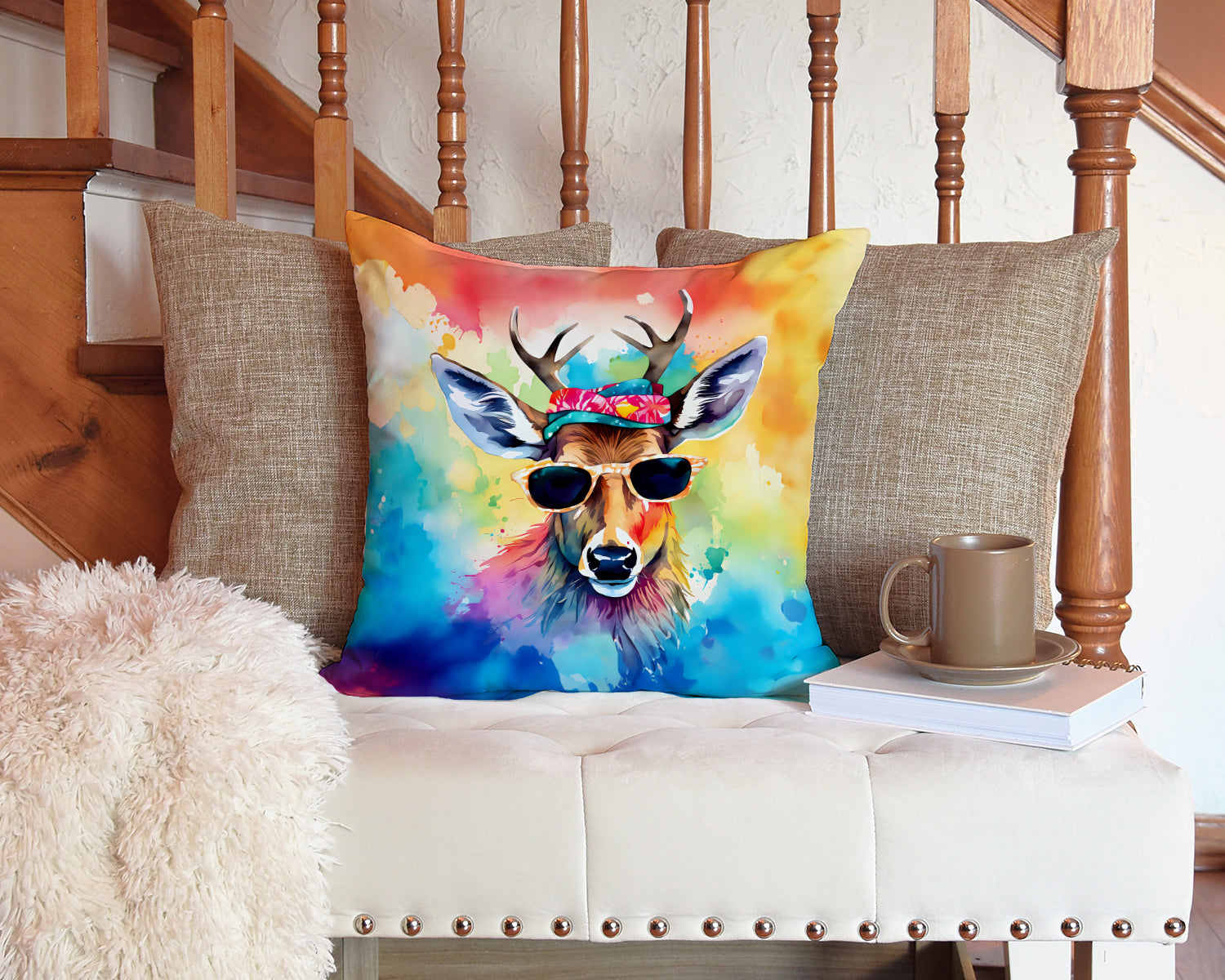 Hippie Animal Deer Throw Pillow