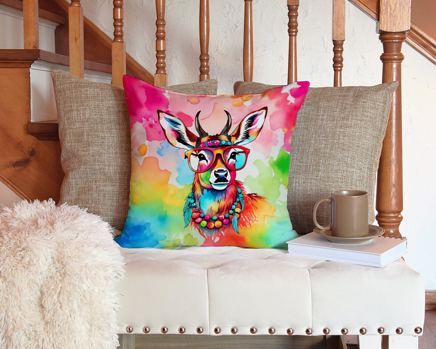 Hippie Animal Deer Throw Pillow