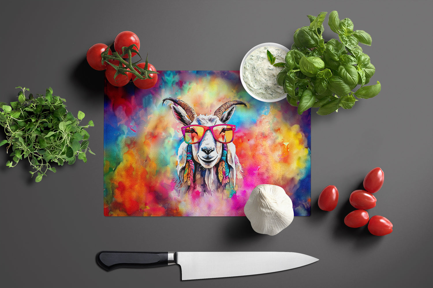 Hippie Animal Goat Glass Cutting Board