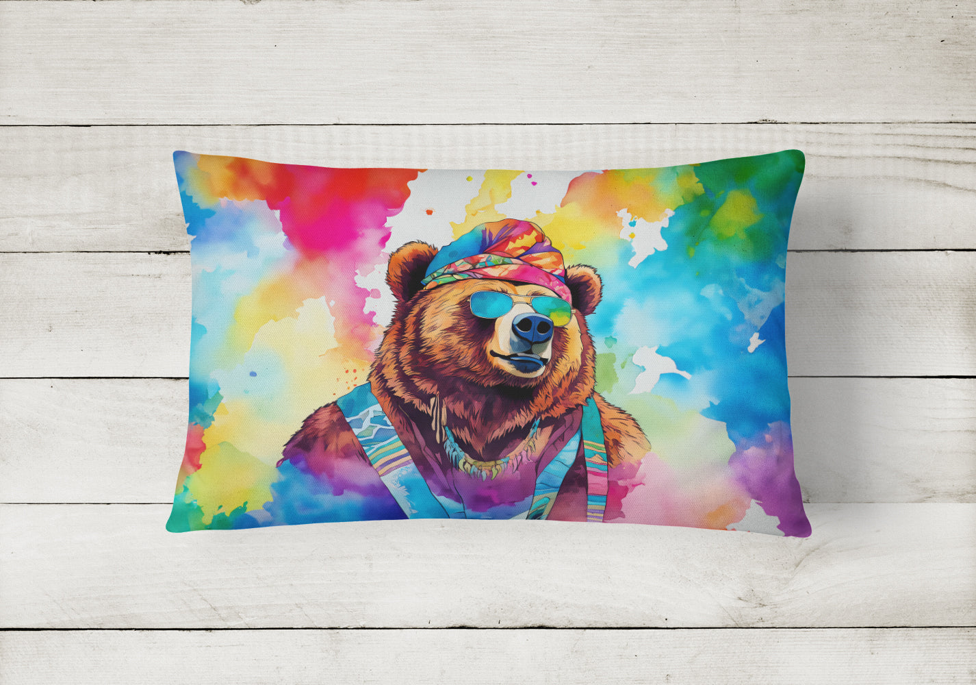 Hippie Animal Grizzly Bear Throw Pillow