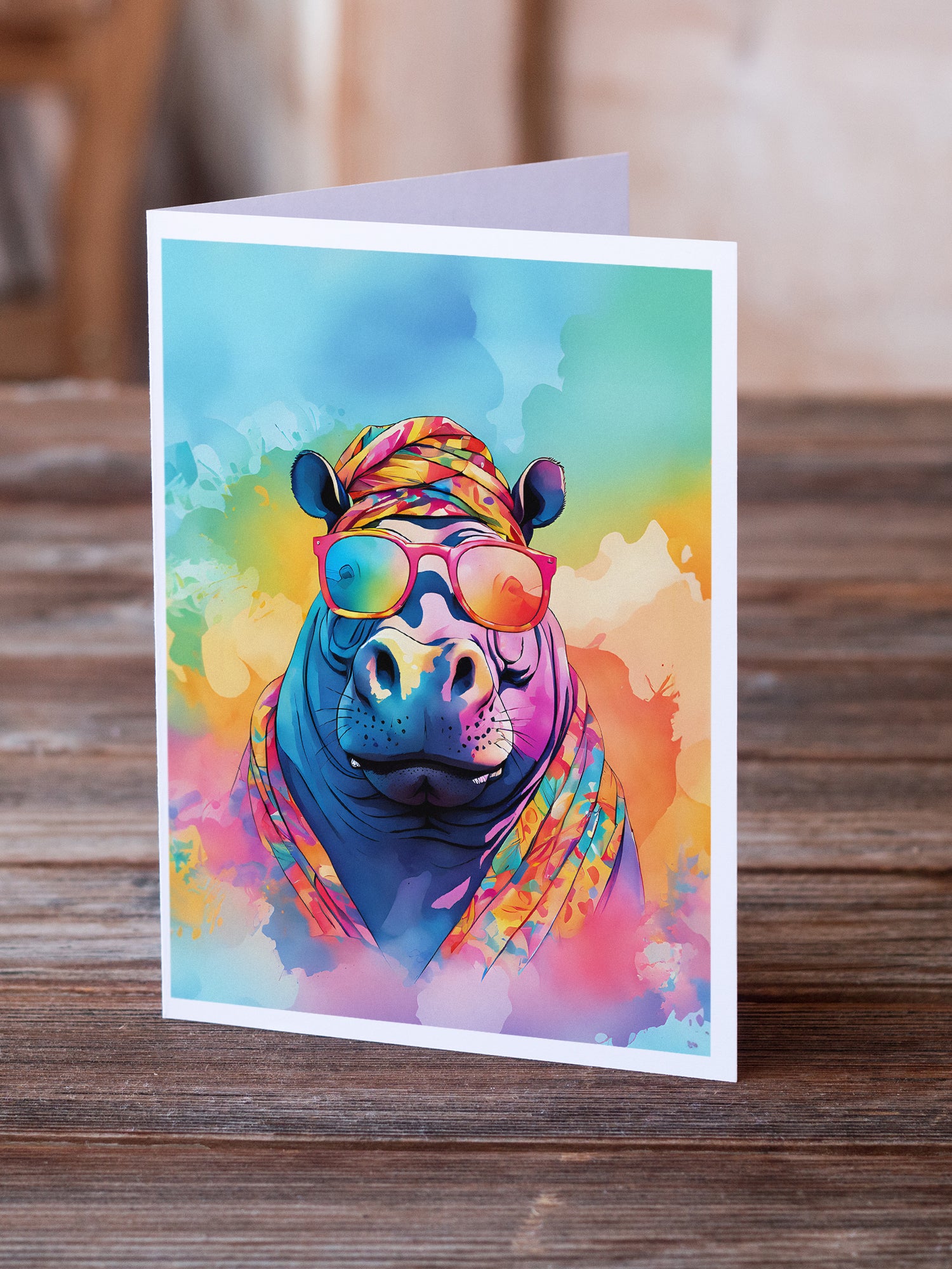 Buy this Hippie Animal Hippopotamus Greeting Cards Pack of 8